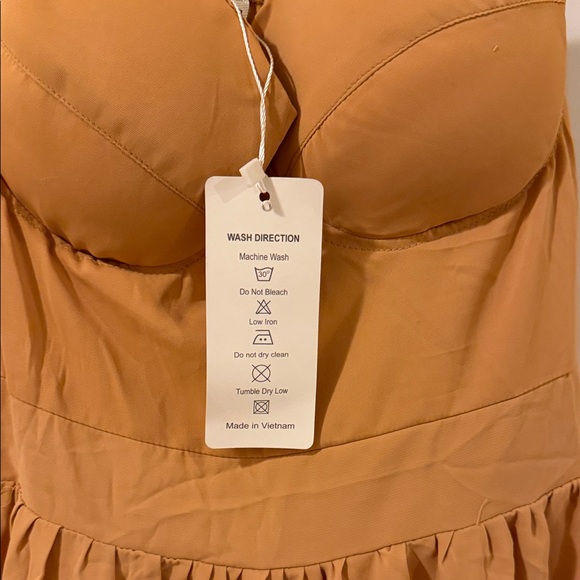 Chic Ruffled Tan Midi Dress - Picture 2 of 3